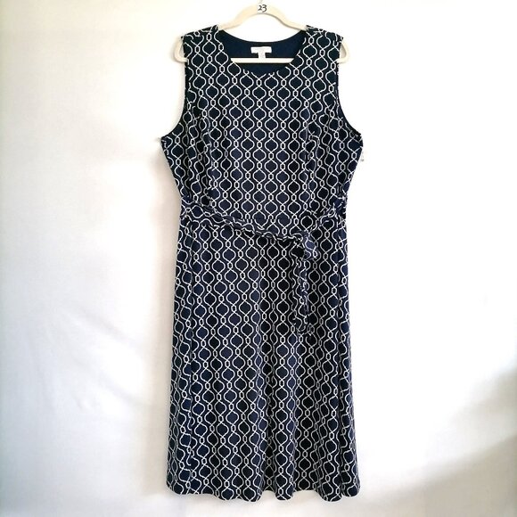 Charter Club Womens Blue Geometric Print Old Money Fit & Flare Dress Size 1X - Picture 1 of 8